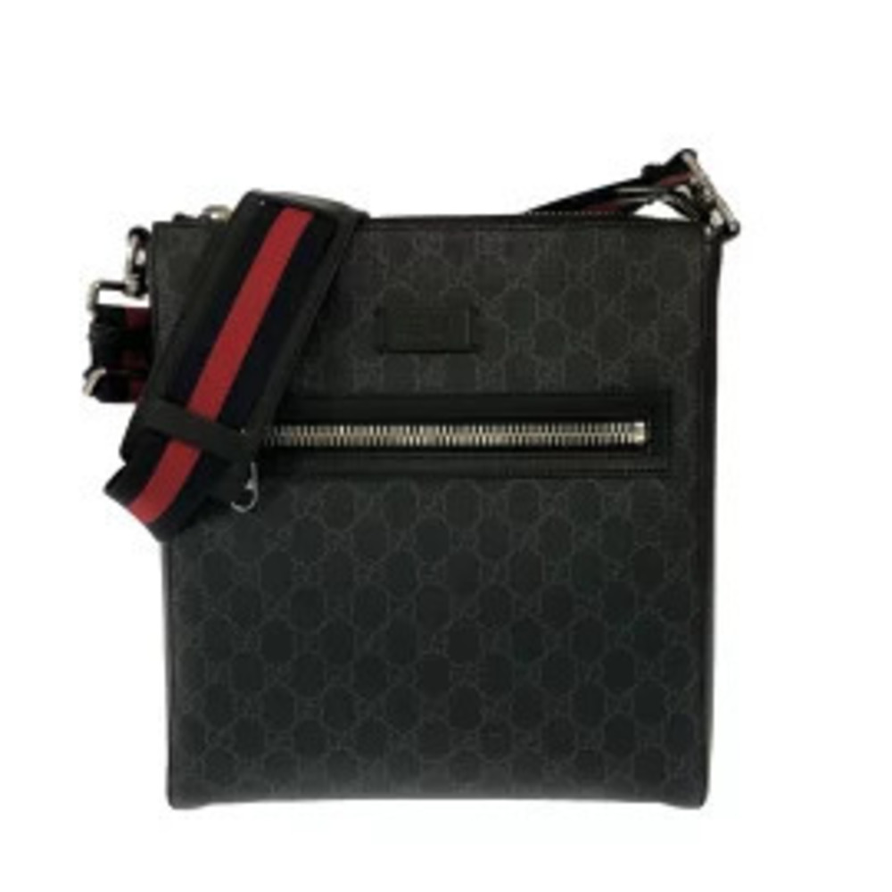Gucci GG Plus Supreme Shoulder Bag Black x Dark Gray Leather